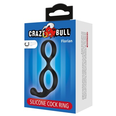 CRAZY BULL - ANEL DUPLO FLORIAN PARA PÊNIS E TESTÍCULOS PRETO - D-245992 - Dona Pimenta