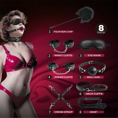 PRETTY LOVE - KIT BDSM DE 8 PEÇAS PRETO - D-245965 - Dona Pimenta