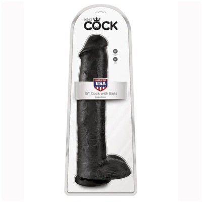 KING COCK - DILDO REALISTA COM TESTÍCULOS 38 CM PRETO - D-246330 - Dona Pimenta