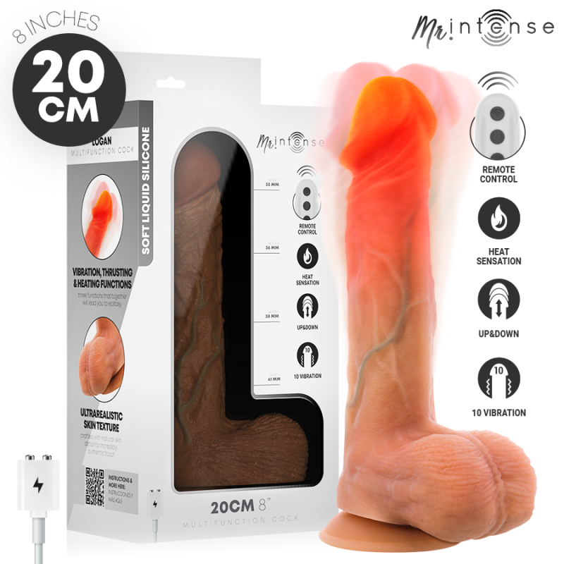 MR INTENSE - VIBRADOR LOGAN DE SILICONE COM EFEITO DE CALOR E CONTROLE REMOTO 20 CM -Ø- 4,1 CM - D-245164 - Dona Pimenta