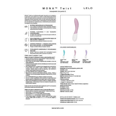 LELO - MONA TWIST VIBRADOR DE PONTO G RECARREGÁVEL COM CONTROLE POR APLICATIVO LAVANDA - D-246393 - Dona Pimenta