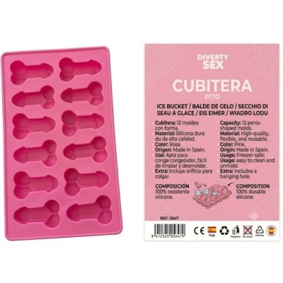 DIABLO PICANTE - 12 PÊNIS DE SILICONE DURO PENDURADOS EM BALDE DE GELO ROSA - D-245898 - Dona Pimenta
