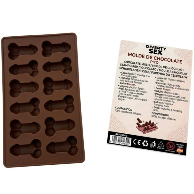 DIABLO PICANTE - FORMA DE CHOCOLATE COM 12 PÊNIS DE SILICONE PARA PENDURAR VERMELHO - D-245899 - Dona Pimenta