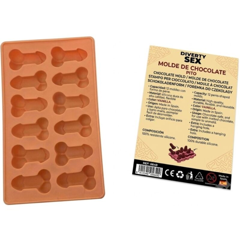 DIABLO PICANTE - FORMA DE CHOCOLATE COM 12 PÊNIS DE SILICONE PARA PENDURAR - BAUNILHA - D-245900 - Dona Pimenta