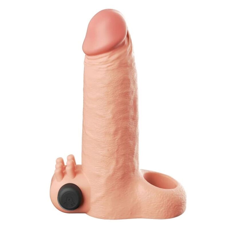 FANTASY X-TENSIONS - MANGA EXTENSORA DE PÊNIS VIBRATÓRIA COM SENSAÇÃO REALISTA DE 5CM BEGE - D-246388 - Dona Pimenta