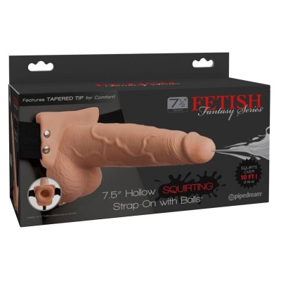 FETISH FANTASY SERIES - ARNÊS AJUSTÁVEL PÉNIS REALÍSTICO COM BOLAS SQUIRTING 19 CM - D-236549 - Dona Pimenta