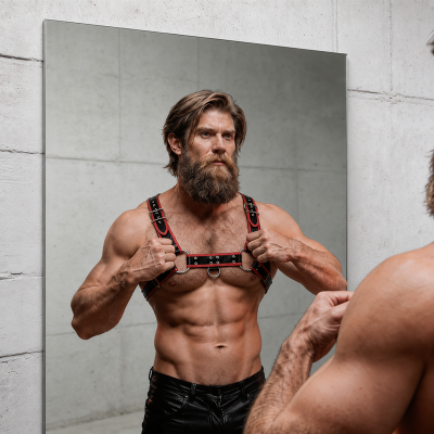 ATITUDE SUBMISSIVA FETICHE - ARNÊS DE ALÇA DE PEITO DE COURO ECO HOMEM PRETO/VERMELHO - D-235632 - Dona Pimenta