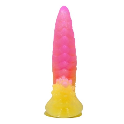 POWER MONSTERS - DILDO ONDULADO MONSTER FANTASY COM VENTOSA 22,5 CM Ø 5,5 CM ROSA E AMARELO - D-246093 - Dona Pimenta