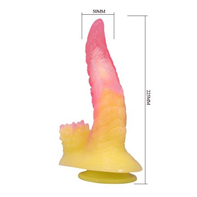 POWER MONSTERS - DILDO ONDULADO MONSTER FANTASY COM VENTOSA 22,5 CM Ø 5,5 CM ROSA E AMARELO - D-246093 - Dona Pimenta