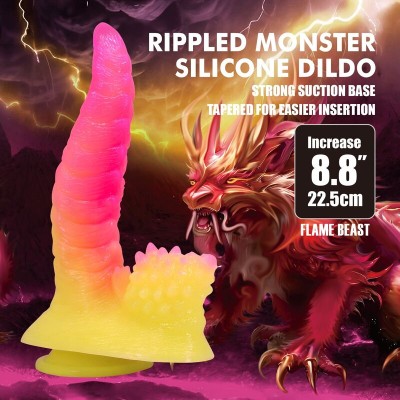 POWER MONSTERS - DILDO ONDULADO MONSTER FANTASY COM VENTOSA 22,5 CM Ø 5,5 CM ROSA E AMARELO - D-246093 - Dona Pimenta