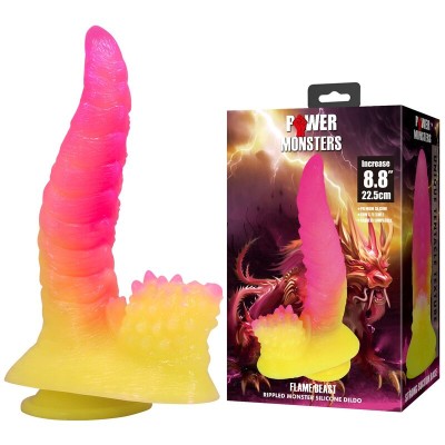 POWER MONSTERS - DILDO ONDULADO MONSTER FANTASY COM VENTOSA 22,5 CM Ø 5,5 CM ROSA E AMARELO - D-246093 - Dona Pimenta