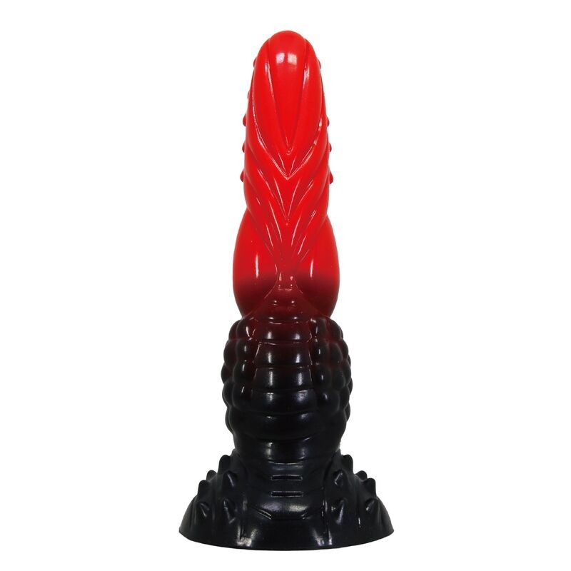 POWER MONSTERS - DILDO DE FANTASIA DRAGÃO DE FOGO COM VENTOSA 24,5 CM Ø 5,8 CM VERMELHO E PRETO - D-246094 - Dona Pimenta