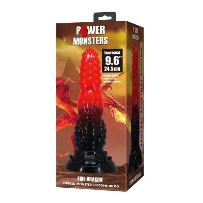 POWER MONSTERS - DILDO DE FANTASIA DRAGÃO DE FOGO COM VENTOSA 24,5 CM Ø 5,8 CM VERMELHO E PRETO - D-246094 - Dona Pimenta