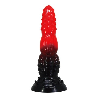 POWER MONSTERS - DILDO DE FANTASIA DRAGÃO DE FOGO COM VENTOSA 24,5 CM Ø 5,8 CM VERMELHO E PRETO - D-246094 - Dona Pimenta