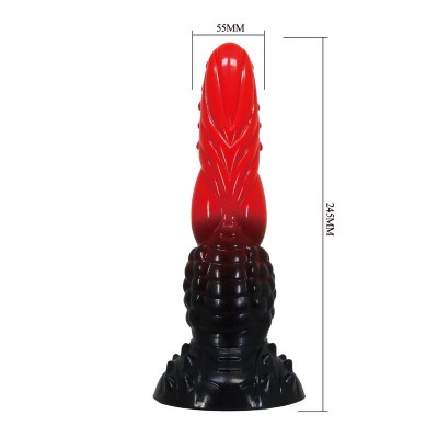 POWER MONSTERS - DILDO DE FANTASIA DRAGÃO DE FOGO COM VENTOSA 24,5 CM Ø 5,8 CM VERMELHO E PRETO - D-246094 - Dona Pimenta