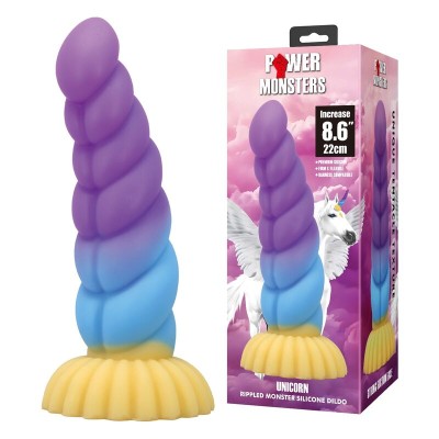 POWER MONSTERS - UNICÓRNIO TRICOLOR FANTASIA DE SILICONE 22 CM Ø 5 CM - D-246102 - Dona Pimenta
