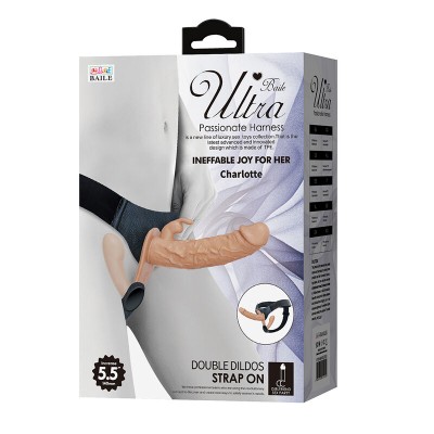 BAILE - CHARLOTTE HOLLOW DUPLA PENETRAÇÃO STRAP-ON CARNE - D-245966 - Dona Pimenta