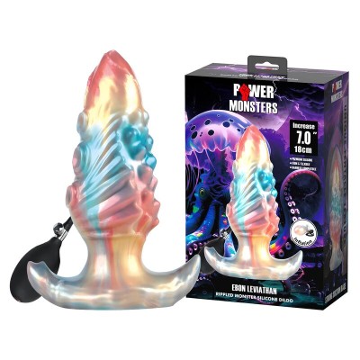POWER MONSTERS - PLUG ANAL INFLÁVEL FANTASIA TRICOLOR LEVIATHAN DE ÉBANO 18 CM - D-246114 - Dona Pimenta