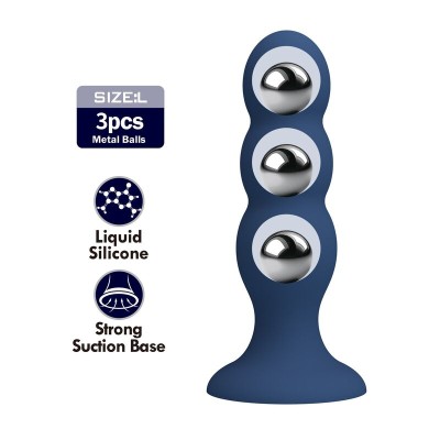 MR PLAY - PLUG ANAL COM BOLINHAS DE METAL E VENTOSA AZUL - D-245999 - Dona Pimenta