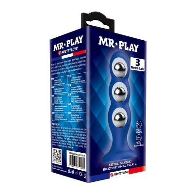 MR PLAY - PLUG ANAL COM BOLINHAS DE METAL E VENTOSA AZUL - D-245999 - Dona Pimenta