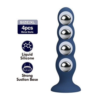 MR PLAY - PLUG ANAL COM 4 BOLINHAS DE METAL E VENTOSA AZUL - D-246000 - Dona Pimenta