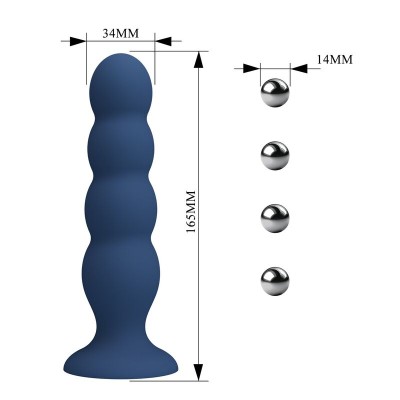 MR PLAY - PLUG ANAL COM 4 BOLINHAS DE METAL E VENTOSA AZUL - D-246000 - Dona Pimenta
