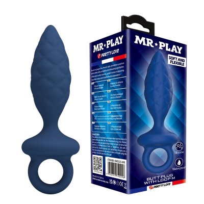 MR PLAY - PLUG ANAL TEXTURIZADO COM ANEL AZUL M - D-246002 - Dona Pimenta