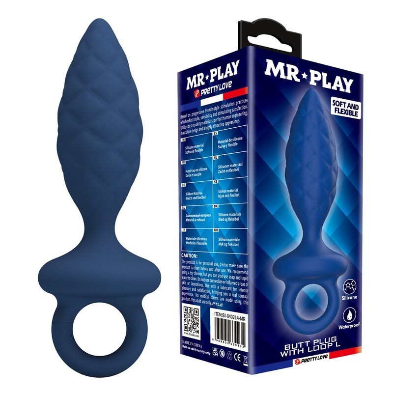 MR PLAY - PLUG ANAL TEXTURIZADO COM ANEL AZUL L - D-246001 - Dona Pimenta