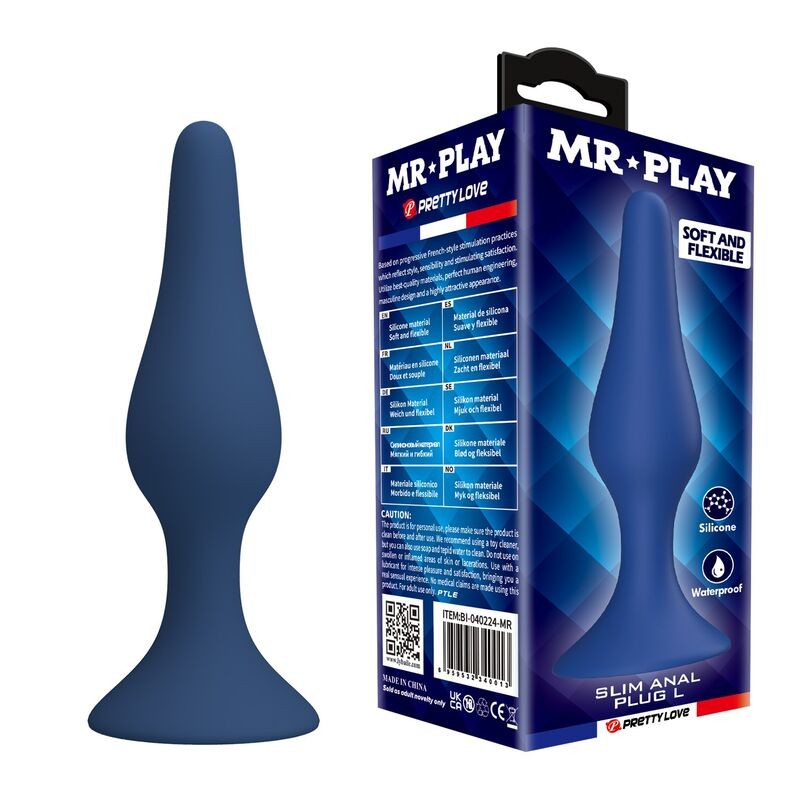 MR PLAY - PLUG ANAL DE SILICONE FINO AZUL L - D-246008 - Dona Pimenta