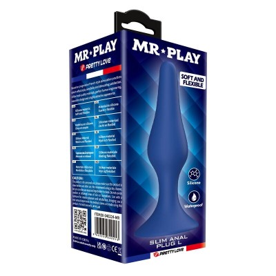 MR PLAY - PLUG ANAL DE SILICONE FINO AZUL L - D-246008 - Dona Pimenta