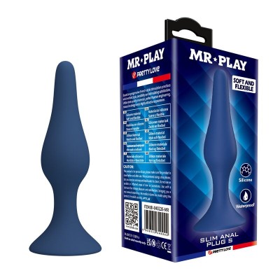 MR PLAY - PLUG ANAL FINO DE SILICONE AZUL TAMANHO S - D-246009 - Dona Pimenta