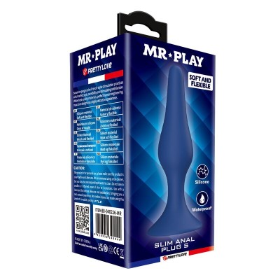 MR PLAY - PLUG ANAL FINO DE SILICONE AZUL TAMANHO S - D-246009 - Dona Pimenta