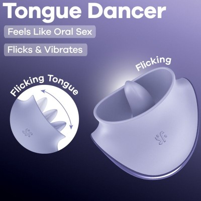 SATISFYER - TONGUE DANCER ESTIMULADOR CLITORIANO COM VIBRAÇÃO E PULSAÇÕES LILÁS - D-245857 - Dona Pimenta