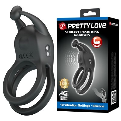 PRETTY LOVE - ANEL PENIANO VIBRATÓRIO DUPLO RECARREGÁVEL GOODWIN PRETO - D-246074 - Dona Pimenta