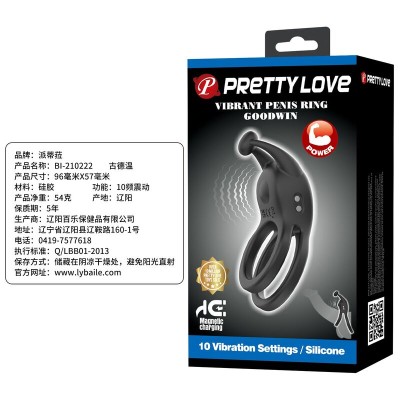 PRETTY LOVE - ANEL PENIANO VIBRATÓRIO DUPLO RECARREGÁVEL GOODWIN PRETO - D-246074 - Dona Pimenta