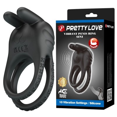 PRETTY LOVE - ANEL PENIANO VIBRATÓRIO RECARREGÁVEL SINI COM 10 FUNÇÕES PRETO - D-246138 - Dona Pimenta