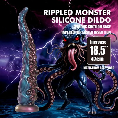 POWER MONSTERS - DILDO DE SILICONE FANTASIA TRICOLOR COM TENTÁCULOS ABISSAIS 46 CM Ø 7 CM - D-246107 - Dona Pimenta