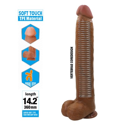 PRETTY LOVE - DANY DILDO FLEXÍVEL REALISTA COM VENTOSA 36 CM -Ø- 5,6 CM MARROM - D-245952 - Dona Pimenta