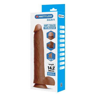 PRETTY LOVE - DANY DILDO FLEXÍVEL REALISTA COM VENTOSA 36 CM -Ø- 5,6 CM MARROM - D-245952 - Dona Pimenta