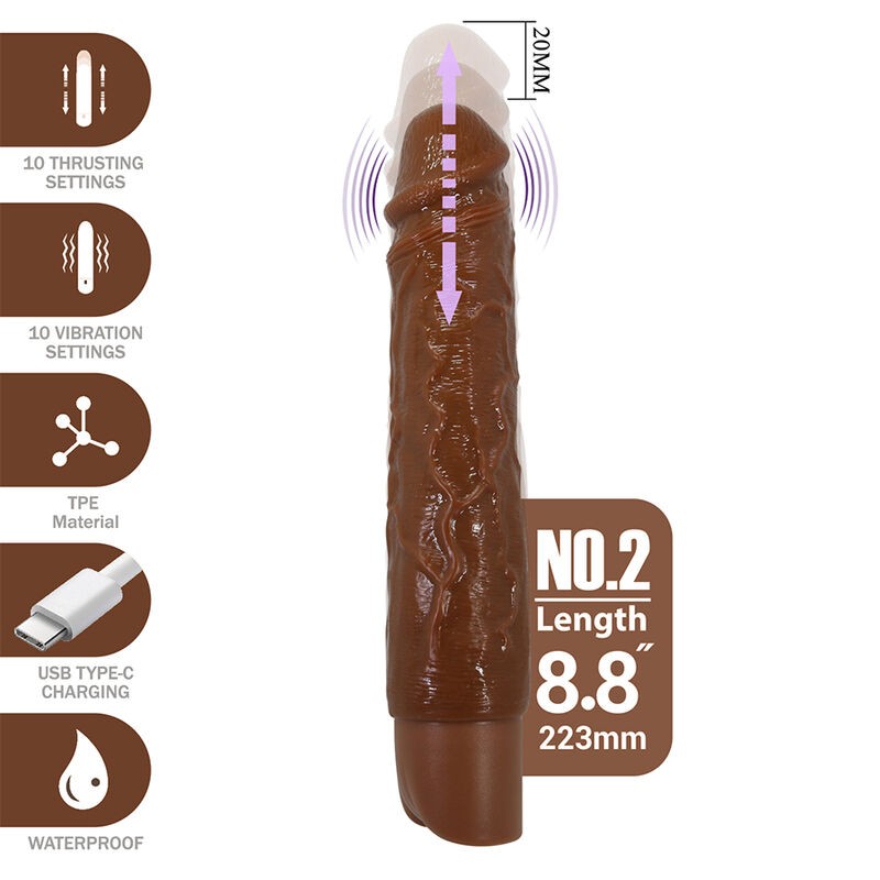 PRETTY LOVE - KESSLER VIBRADOR REALISTA COM 10 MODOS DE VIBRAÇÃO E 10 INTENSIDADES, 22 CM, MARROM - D-246859 - Dona Pimenta