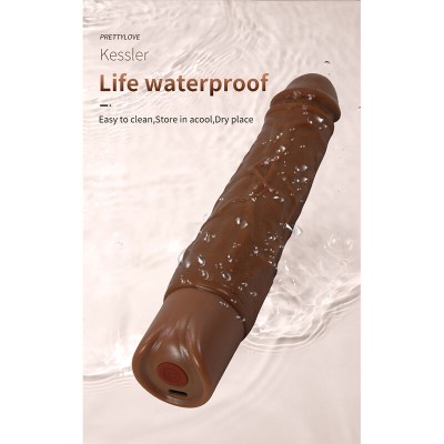 PRETTY LOVE - KESSLER VIBRADOR REALISTA COM 10 MODOS DE VIBRAÇÃO E 10 INTENSIDADES, 22 CM, MARROM - D-246859 - Dona Pimenta