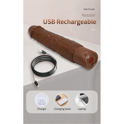 PRETTY LOVE - KESSLER VIBRADOR REALISTA COM 10 MODOS DE VIBRAÇÃO E 10 INTENSIDADES, 22 CM, MARROM - D-246859 - Dona Pimenta