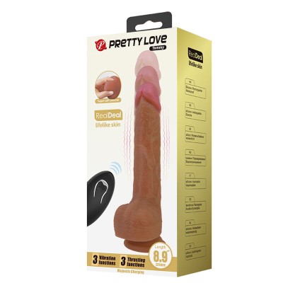 PRETTY LOVE - TOMMY VIBRADOR REALISTA COM CONTROLE REMOTO E EMPURRAÇÃO MARROM ESCURO - D-245958 - Dona Pimenta