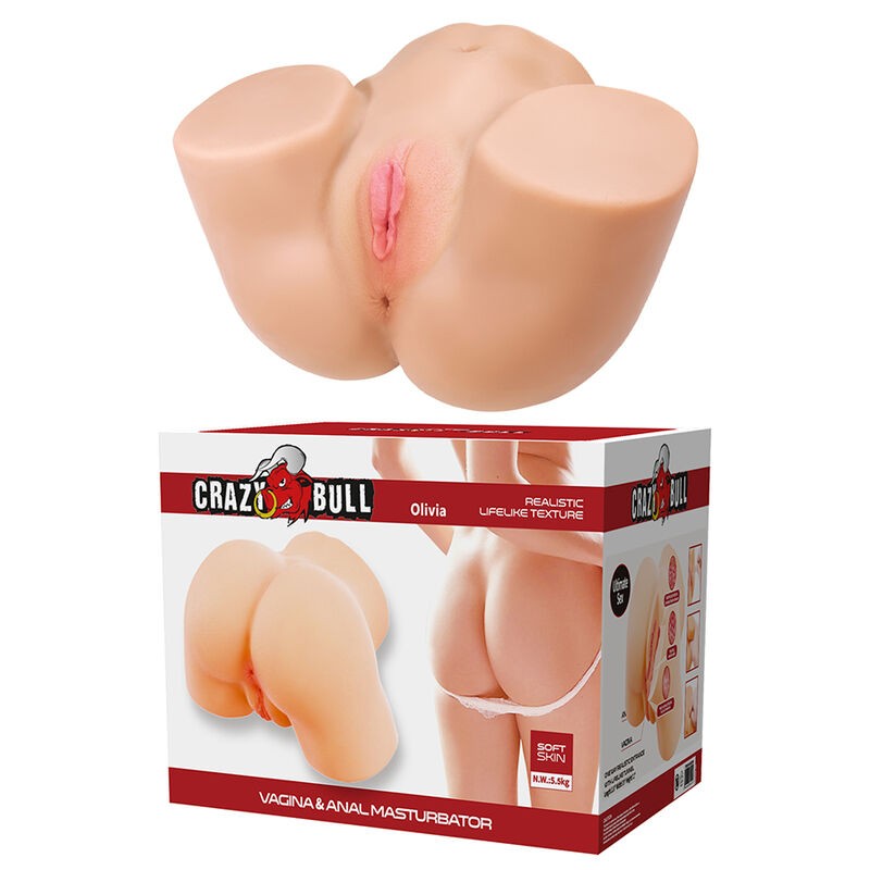 CRAZY BULL - OLIVIA MASTURBADOR VIBRATÓRIO DUPLO VAGINAL E ANAL CARNE - D-245980 - Dona Pimenta