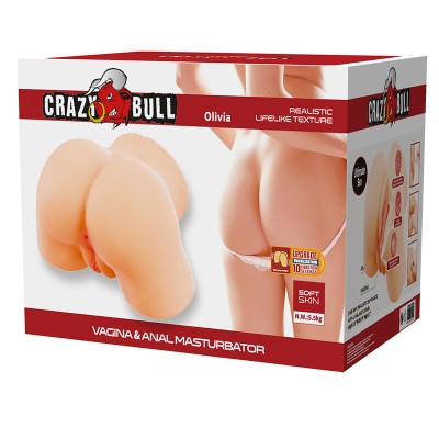 CRAZY BULL - OLIVIA MASTURBADOR VIBRATÓRIO DUPLO VAGINAL E ANAL CARNE - D-245980 - Dona Pimenta