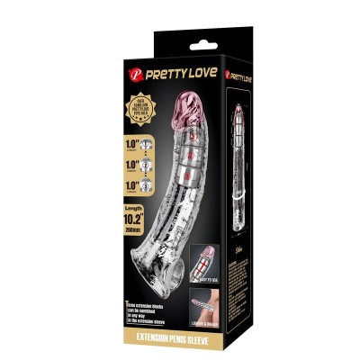 PRETTY LOVE - CAPA EXTENSORA DE PÊNIS AJUSTÁVEL 26 CM Ø 4 CM TRANSPARENTE - D-246082 - Dona Pimenta