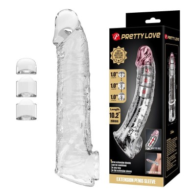PRETTY LOVE - CAPA EXTENSORA DE PÊNIS AJUSTÁVEL 26 CM Ø 4 CM TRANSPARENTE - D-246082 - Dona Pimenta