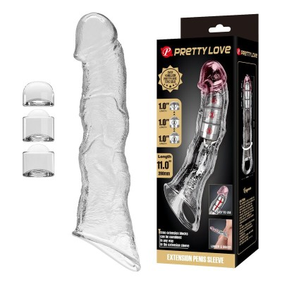 PRETTY LOVE - CAPA EXTENSORA DE PÊNIS AJUSTÁVEL 28 CM Ø 4,5 CM TRANSPARENTE - D-246084 - Dona Pimenta