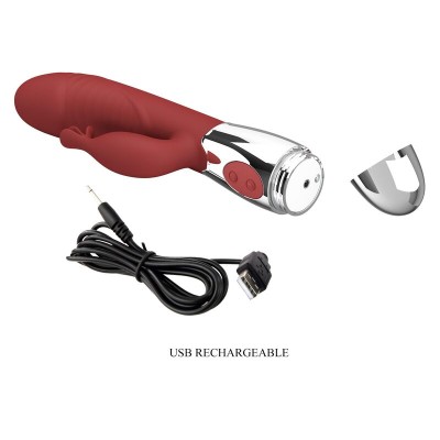 PRETTY LOVE - VIBRADOR COELHO DE JACARANDÁ 30 FUNÇÕES RECARREGÁVEL VIA USB VERMELHO - D-246044 - Dona Pimenta