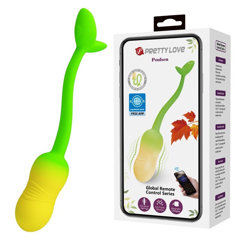 PRETTY LOVE - OVO VIBRATÓRIO COM CONTROLE POR APLICATIVO PULSEN, 12 FUNÇÕES, RECARREGÁVEL VIA USB, VERDE-AMARELO - D-246047 - Do